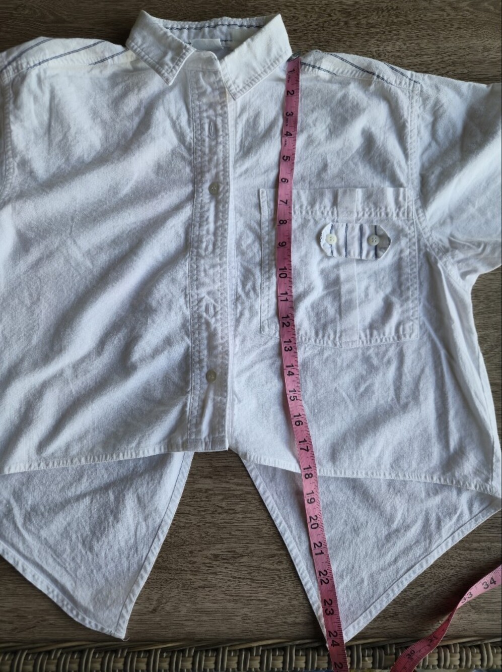 Vintage Shore Club White Short Sleeve Button Down Cropped Split Back Shirt - Picture 6 of 7